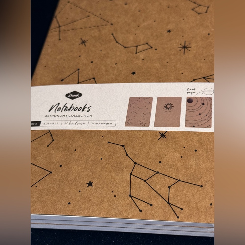 Set of Three Kraft Notebooks 5.25 x 8.25” Celestial Designs Science Astronomy